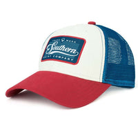 Patch Trucker Hat in American Beauty by The Southern Shirt Co.. - Country Club Prep