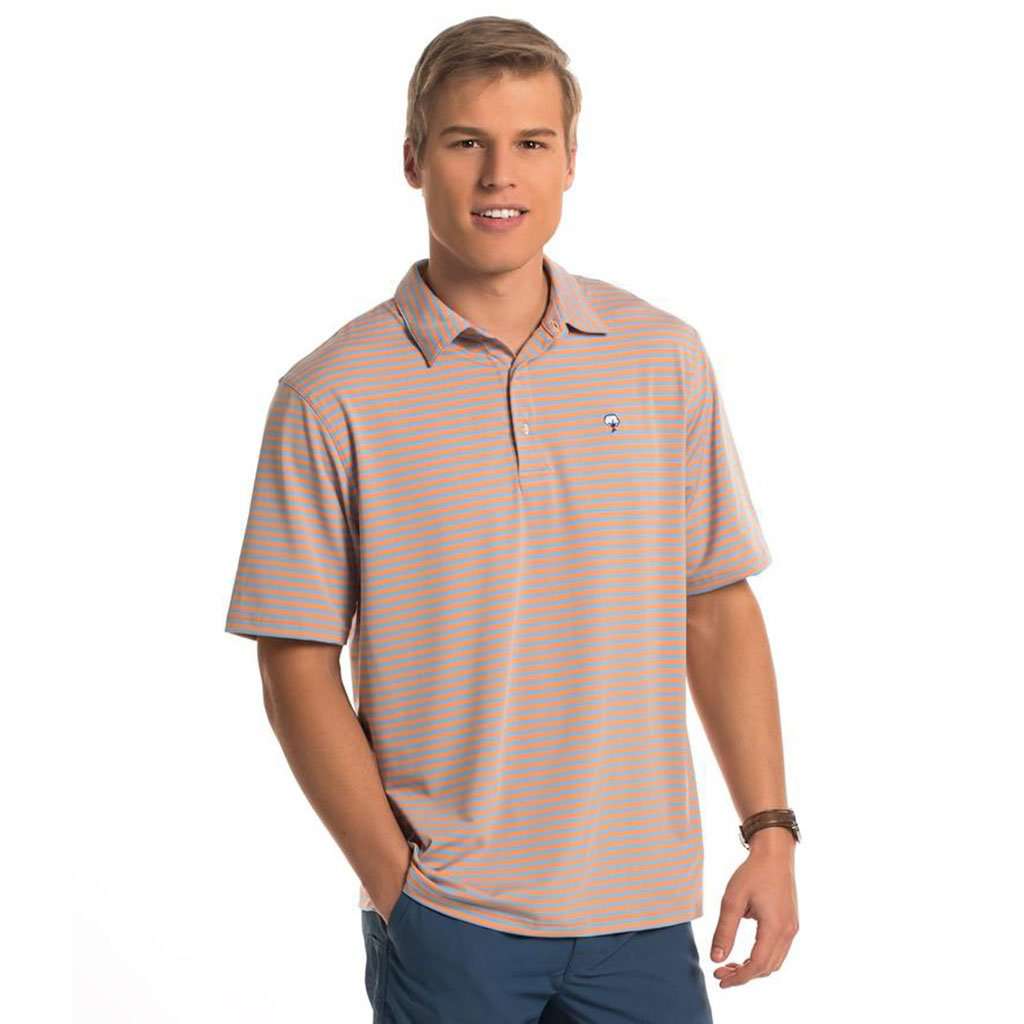 Perdido Stripe Polo in Washed Apricot by The Southern Shirt Co.. - Country Club Prep