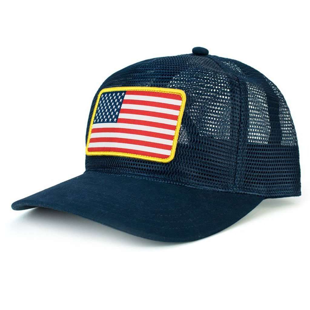 USA All Mesh Hat in Patriotic Navy by The Southern Shirt Co. - Country Club Prep