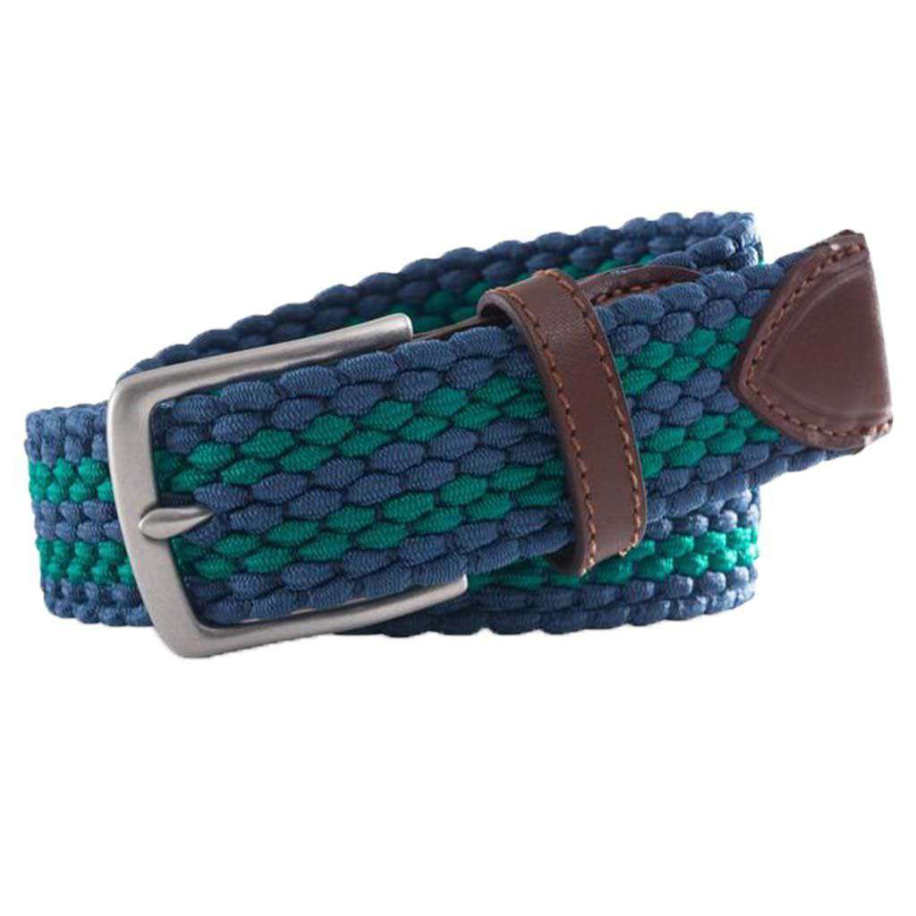 Braided Elastic Striped Web Belt in Augusta Green by Southern Tide - Country Club Prep