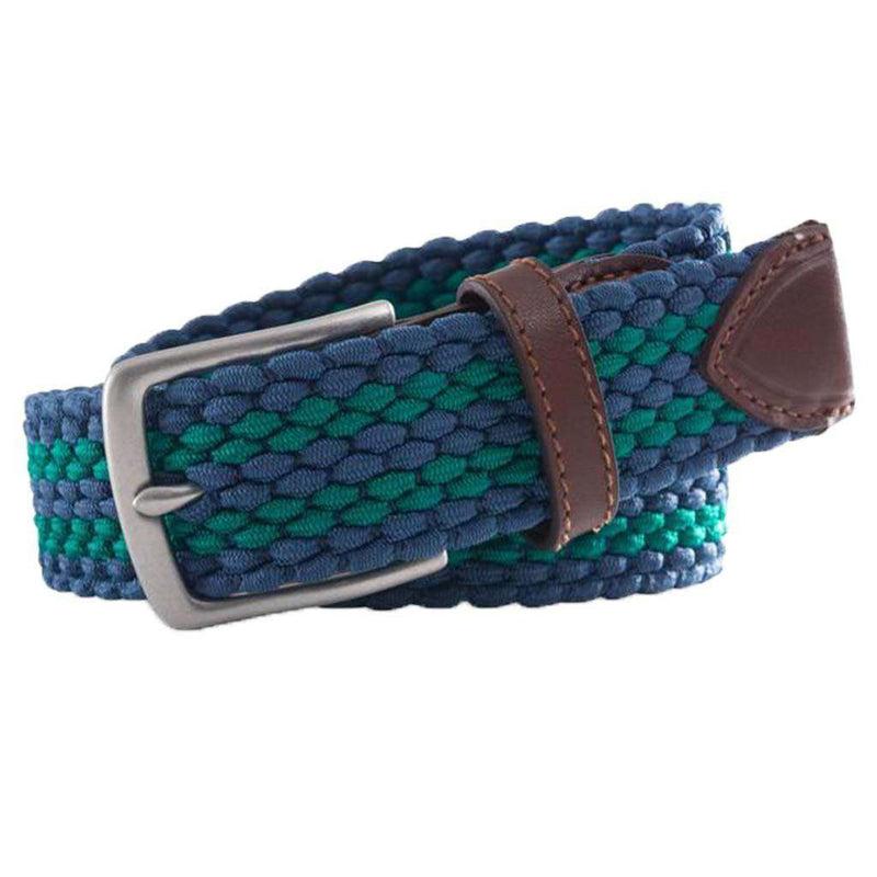 Braided Elastic Striped Web Belt in Augusta Green by Southern Tide - Country Club Prep