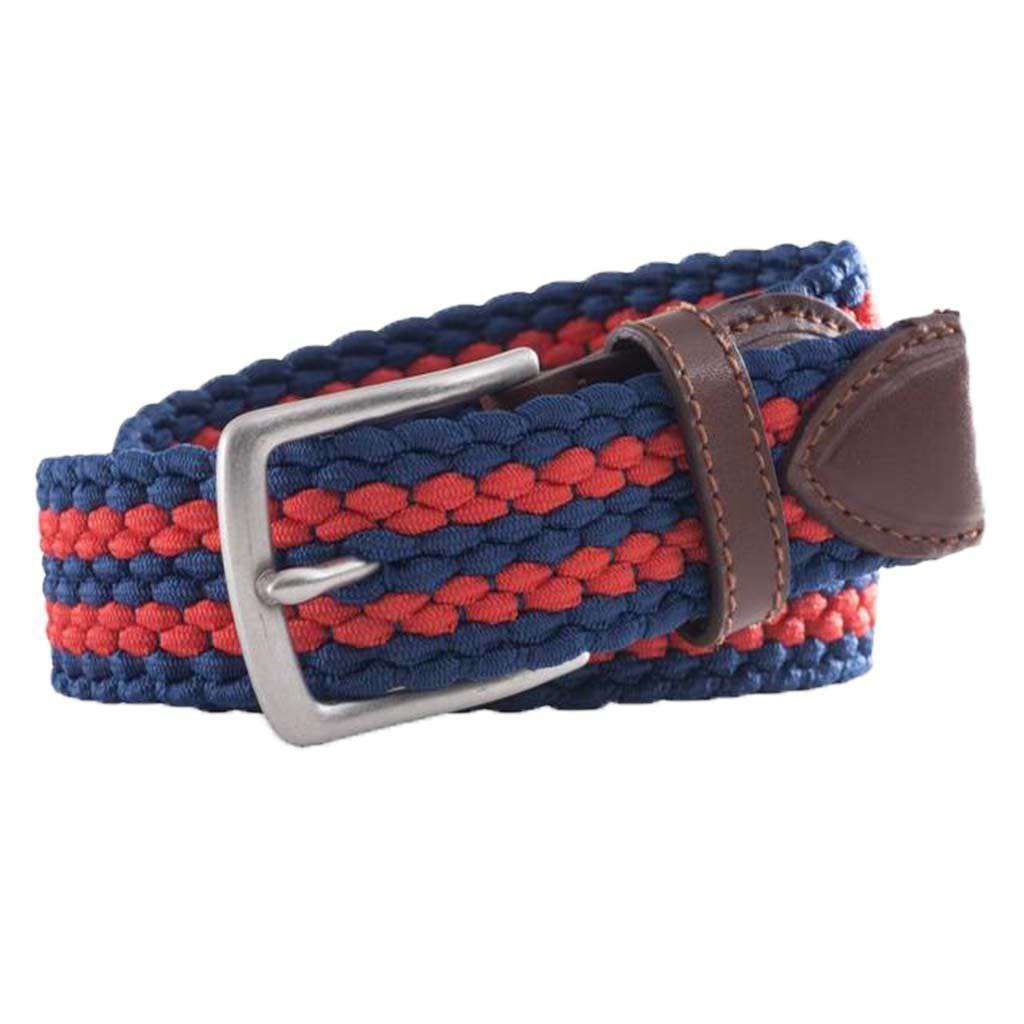 Braided Elastic Striped Web Belt in Sea Coral by Southern Tide - Country Club Prep
