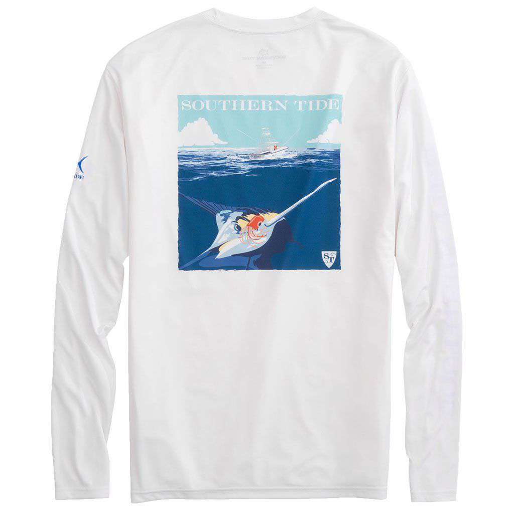 Catch of the Day Marlin Long Sleeve Performance T-Shirt in Classic White by Southern Tide - Country Club Prep
