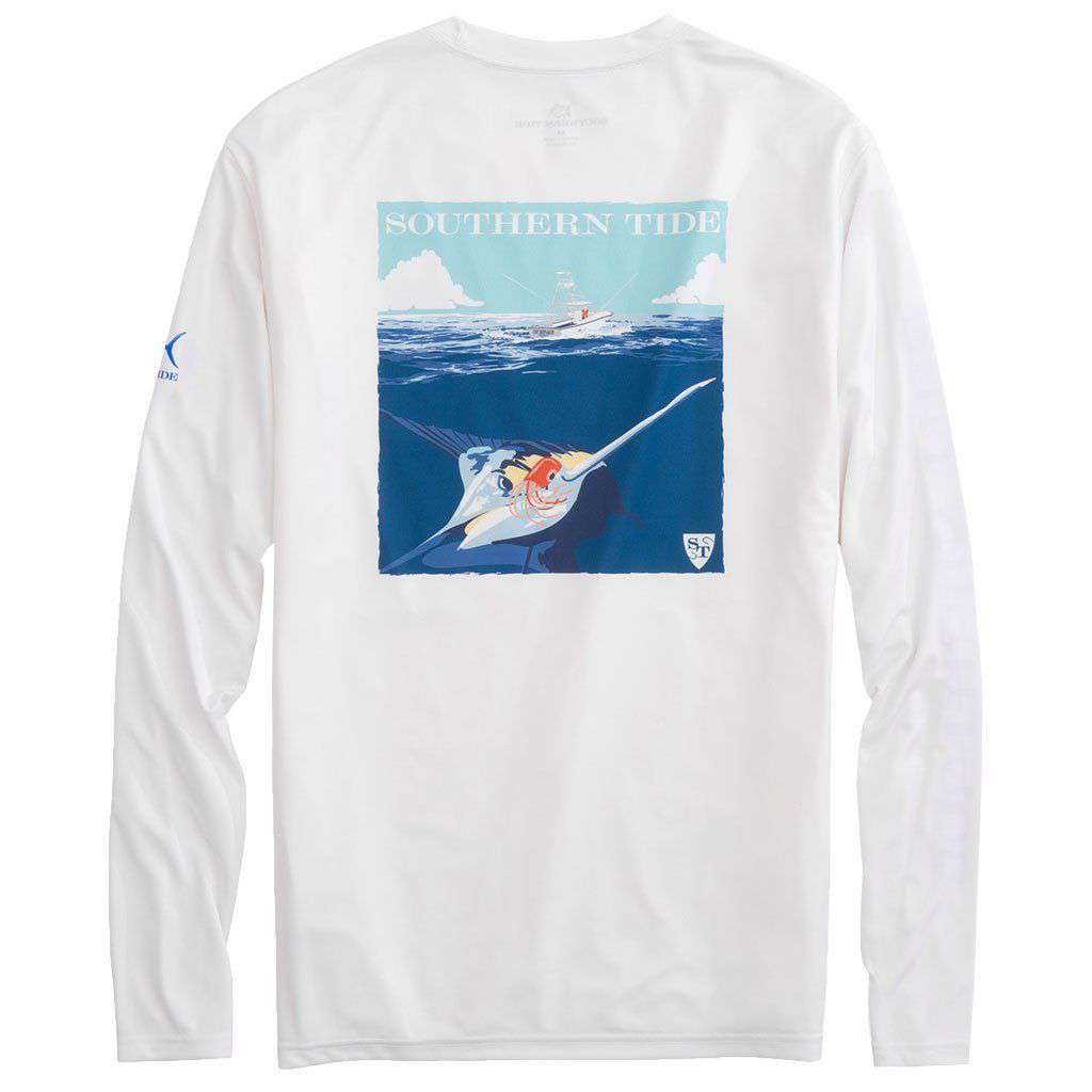 Catch of the Day Marlin Long Sleeve Performance T-Shirt in Classic White by Southern Tide - Country Club Prep