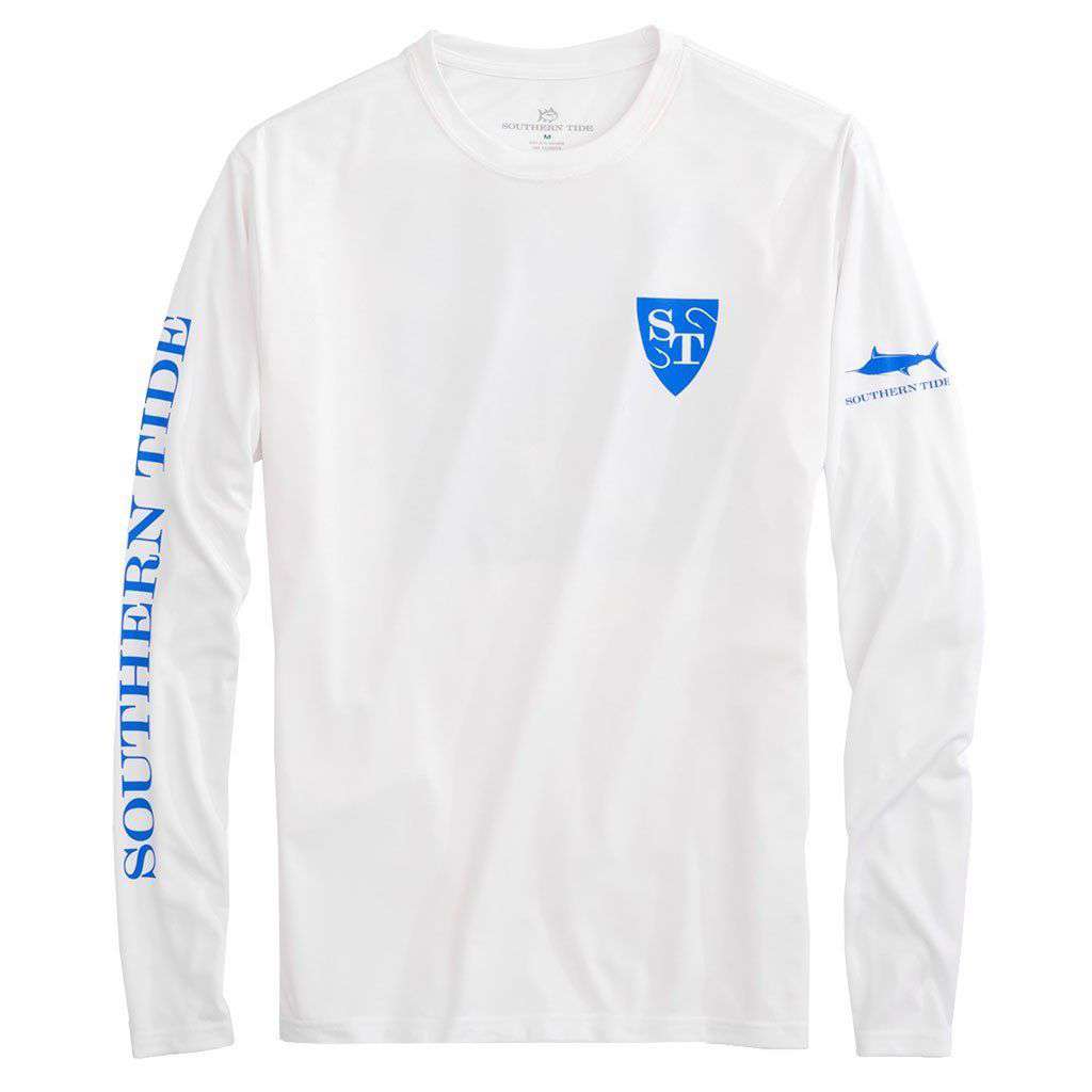 Catch of the Day Marlin Long Sleeve Performance T-Shirt in Classic White by Southern Tide - Country Club Prep