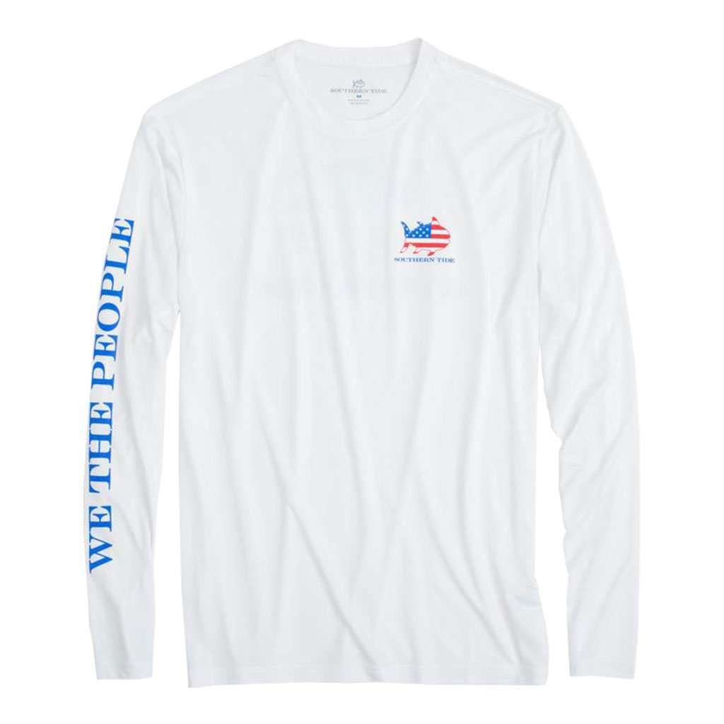 Flag Skipjack Long Sleeve Performance T-Shirt in White by Southern Tide - Country Club Prep