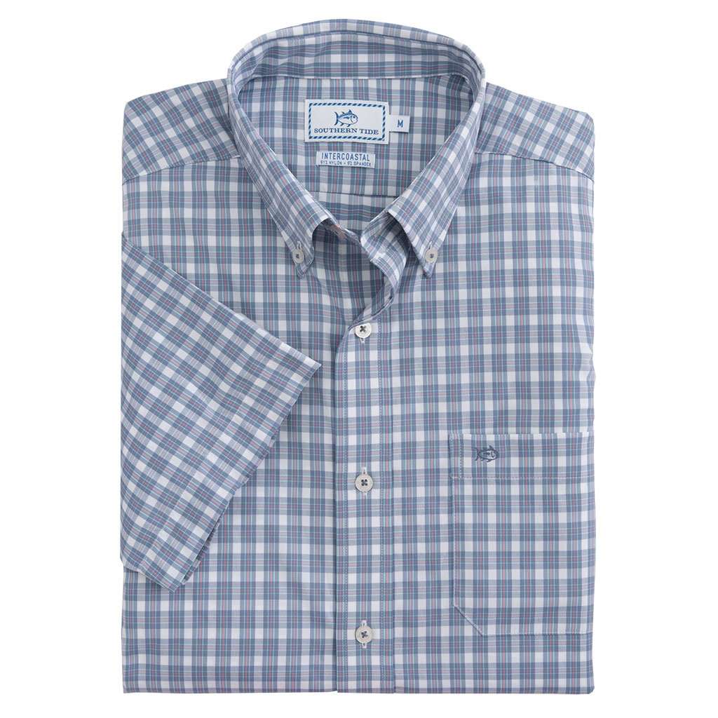 Friars Bay Plaid Intercoastal Performance Short Sleeve Shirt in Colony Blue by Southern Tide - Country Club Prep