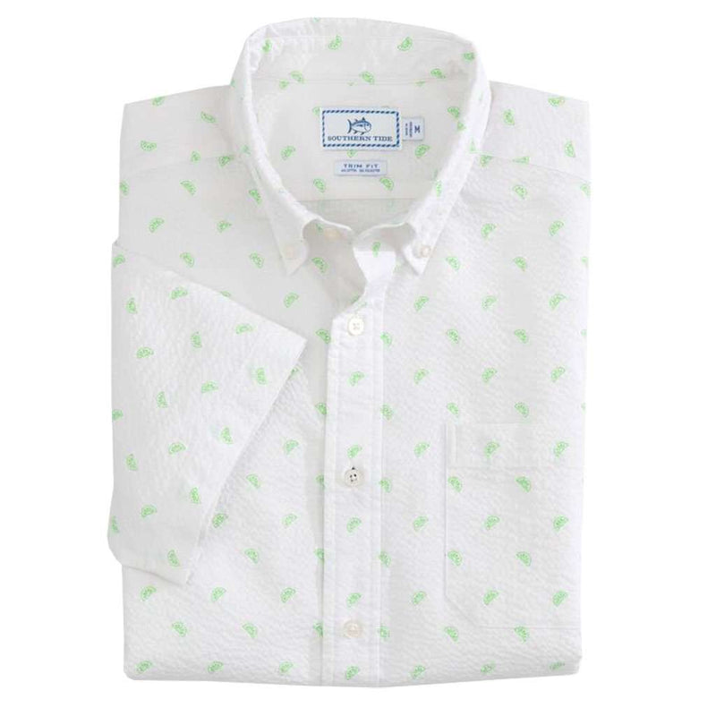 Pick Up Limes Seersucker Short Sleeve Button Down by Southern Tide - Country Club Prep