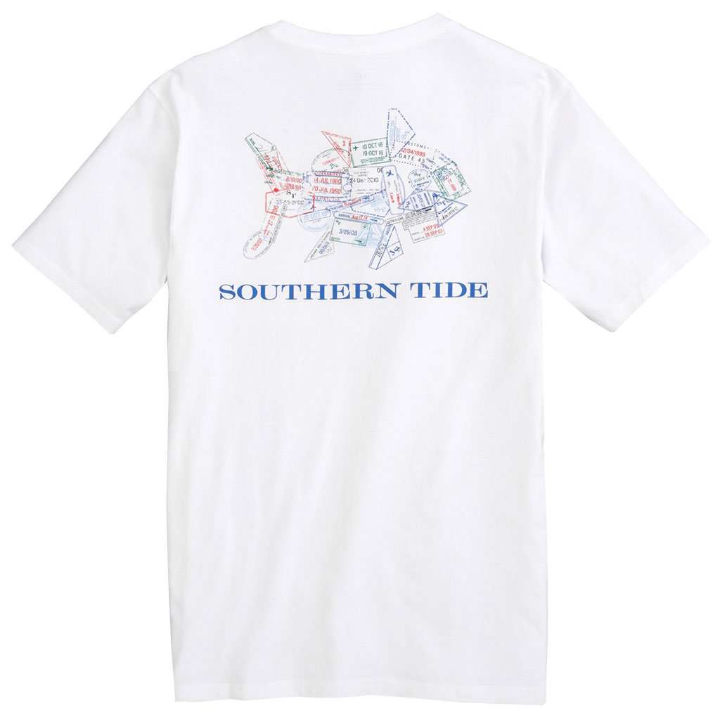 Passport Stamps Tee in Classic White by Southern Tide - Country Club Prep