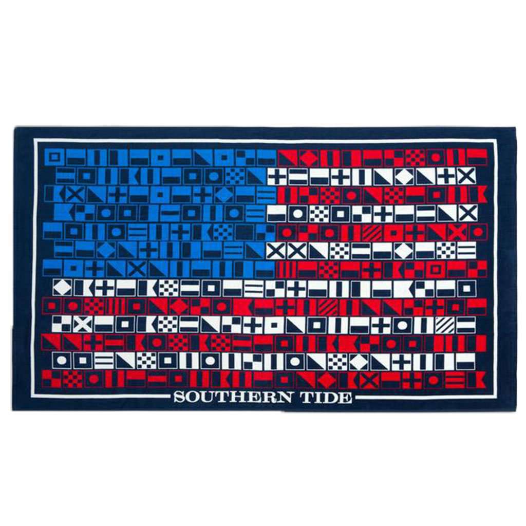 We The People Flag Beach Towel in Yacht Blue by Southern Tide - Country Club Prep