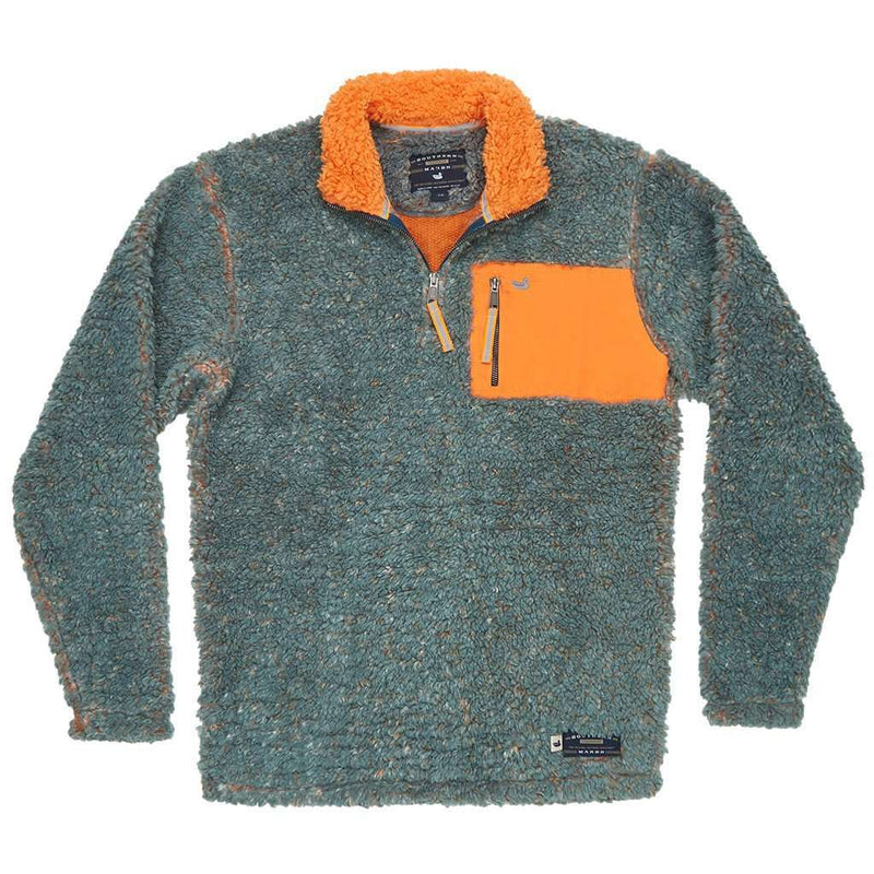 Piedmont Range Sherpa Pullover in Washed Slate and Burnt Orange by Southern Marsh - Country Club Prep