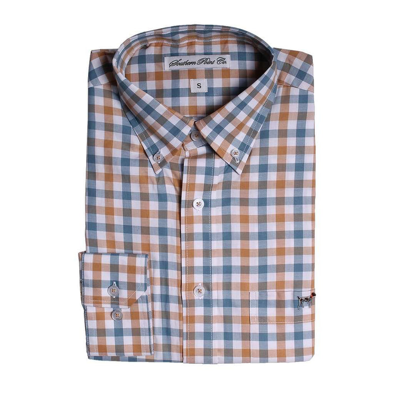 The Hadley Shirt in Blue and Orange Check by Southern Point - Country Club Prep