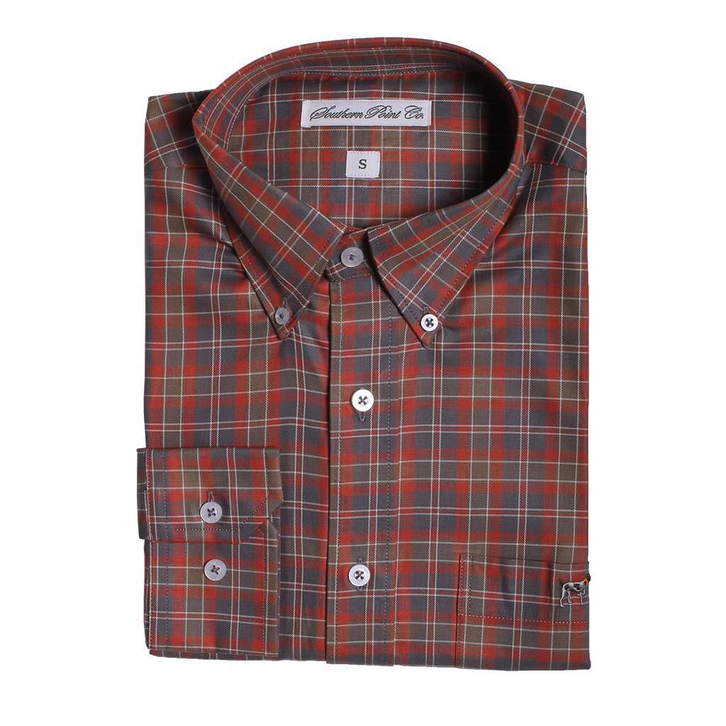 The Hadley Shirt in Grey and Olive Plaid by Southern Point - Country Club Prep