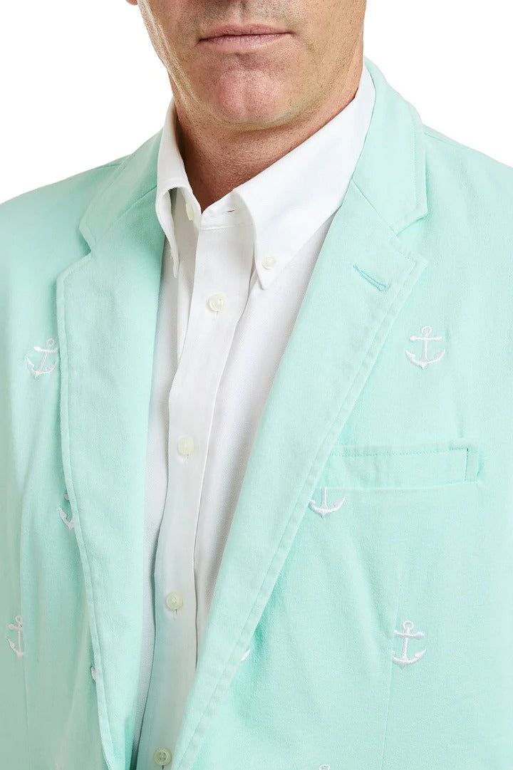 Spinnaker Blazer With Embroidered White Anchor in Seagrass by Castaway Clothing - Country Club Prep