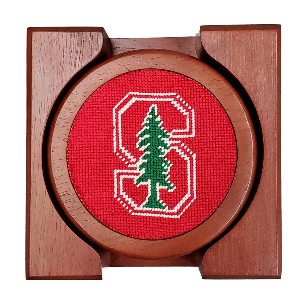Stanford University Needlepoint Coasters in Red by Smathers & Branson - Country Club Prep