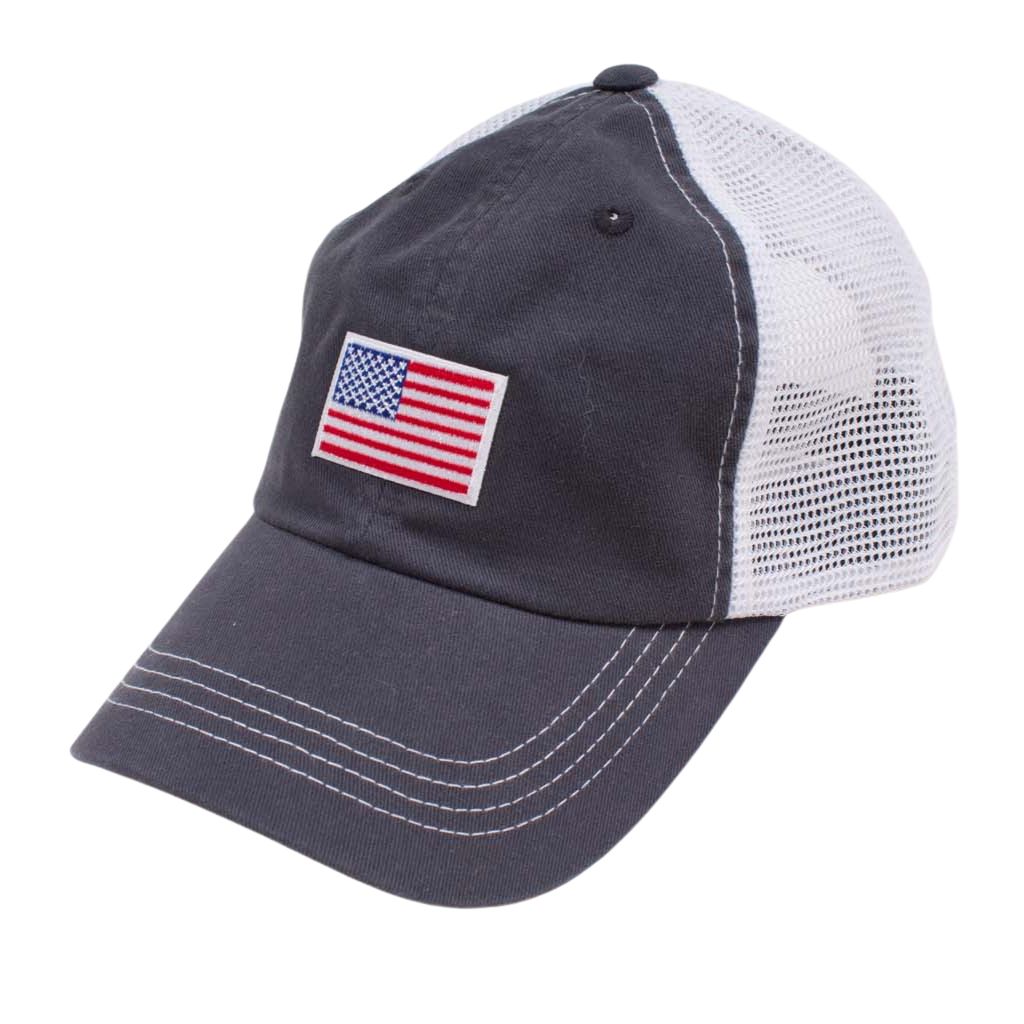 American Flag Trucker Hat in Grey by State Traditions - Country Club Prep