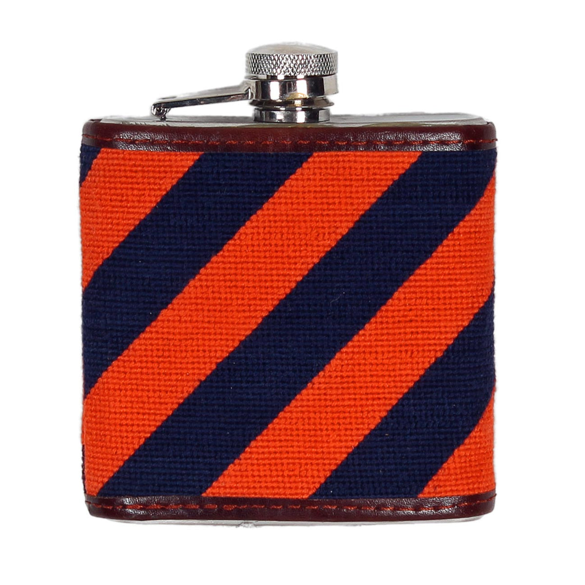 Orange and Navy Repp Stripe Needlepoint Flask by Smathers & Branson - Country Club Prep