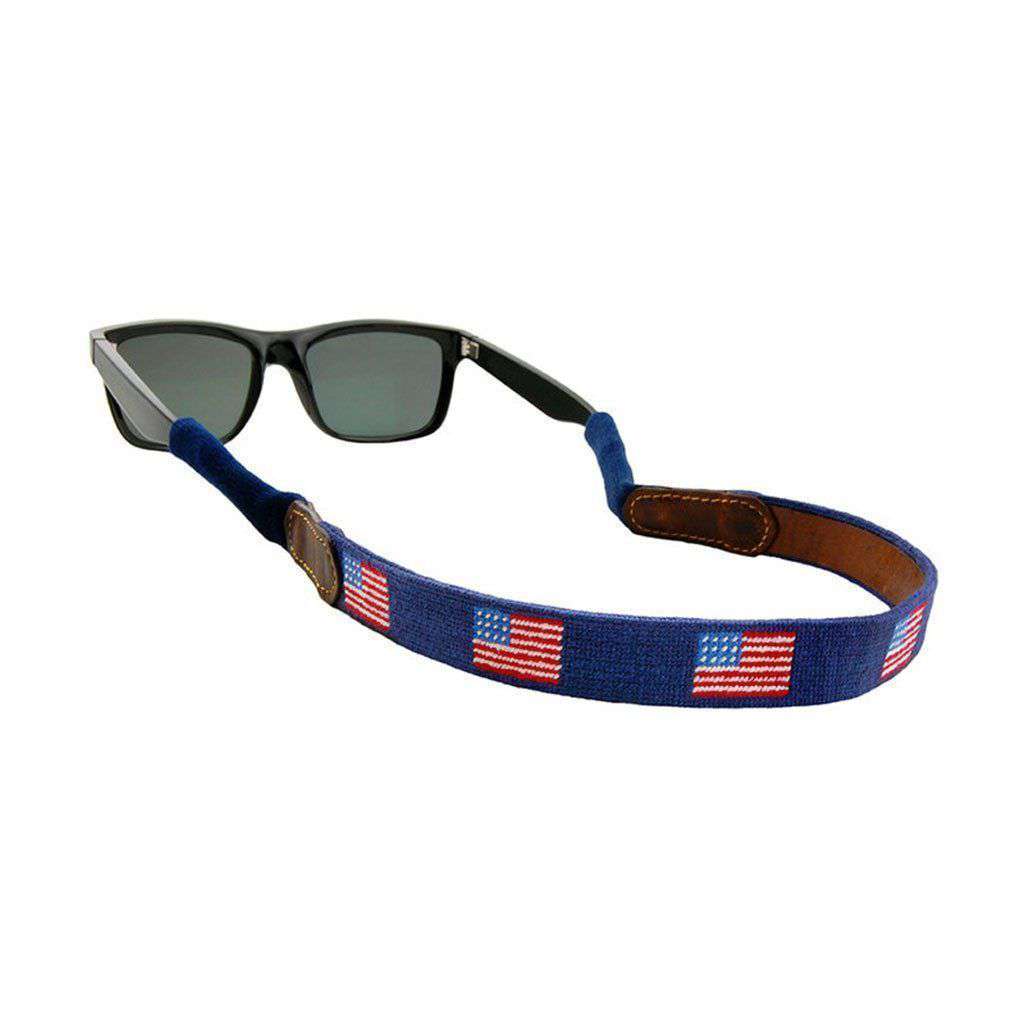American Flag Needlepoint Sunglass Straps in Classic Navy by Smathers & Branson - Country Club Prep