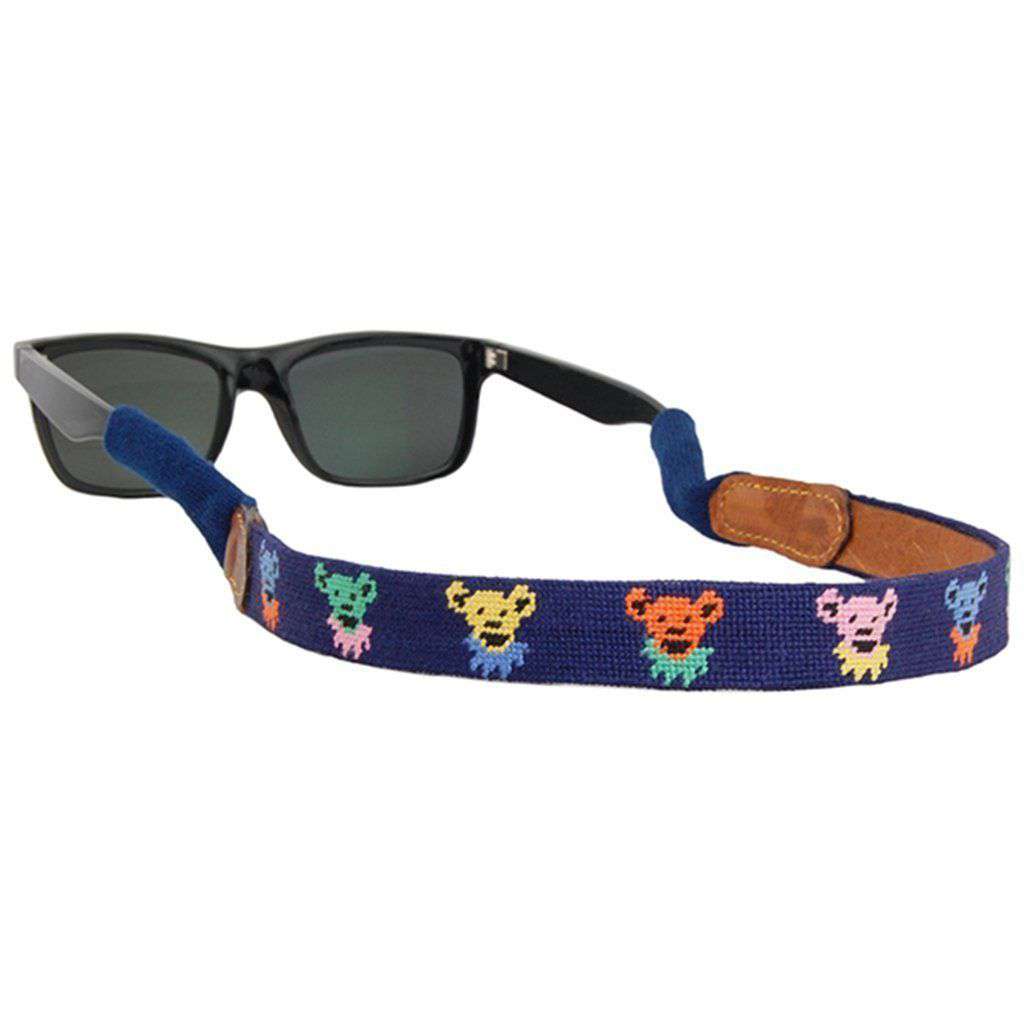 Dancing Bear Needlepoint Sunglass Straps in Dark Navy by Smathers & Branson - Country Club Prep