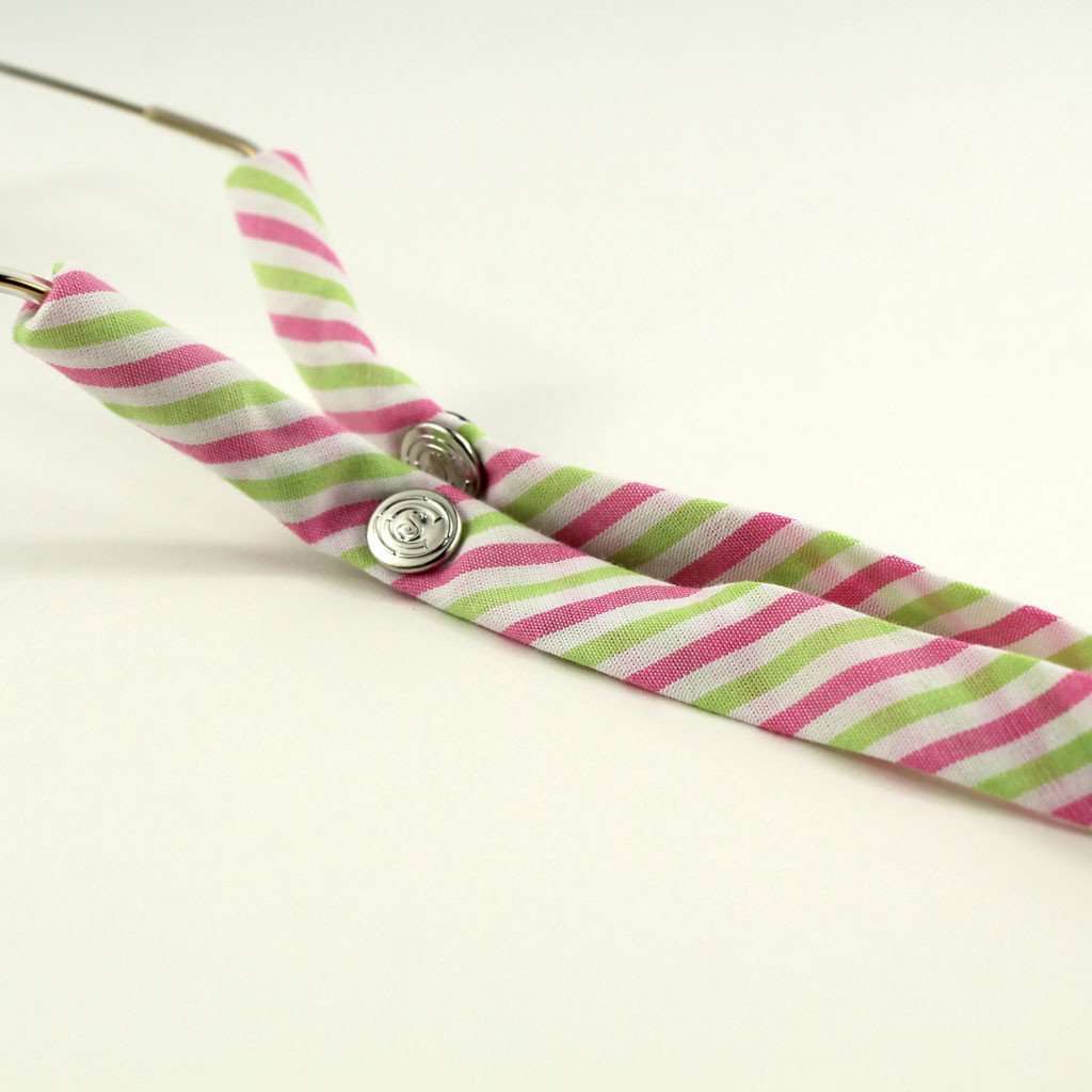 Limited Edition Pink and Green Stripes Sunglass Straps by CottonSnaps - Country Club Prep