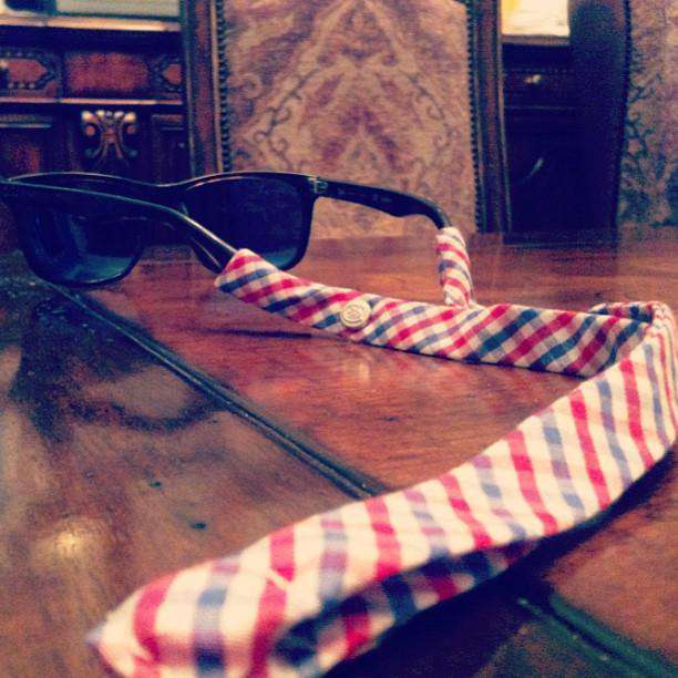 Limited Edition Sunglass Straps in Red, White and Old Blue Tattersall by CottonSnaps - Country Club Prep