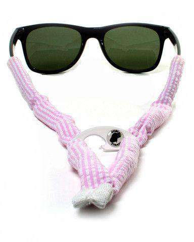 Pink Seersucker Bottle Opener Sunglass Straps by Gobi Straps - Country Club Prep