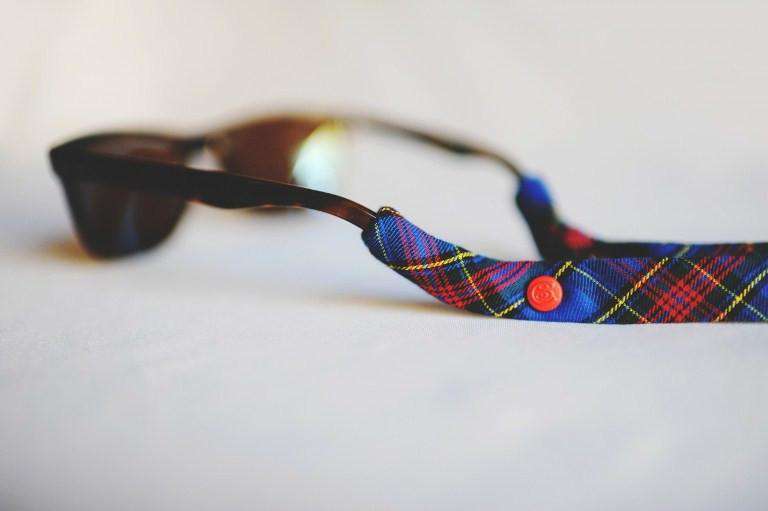 Plaid Sunglass Straps in Blue and Red by CottonSnaps - Country Club Prep