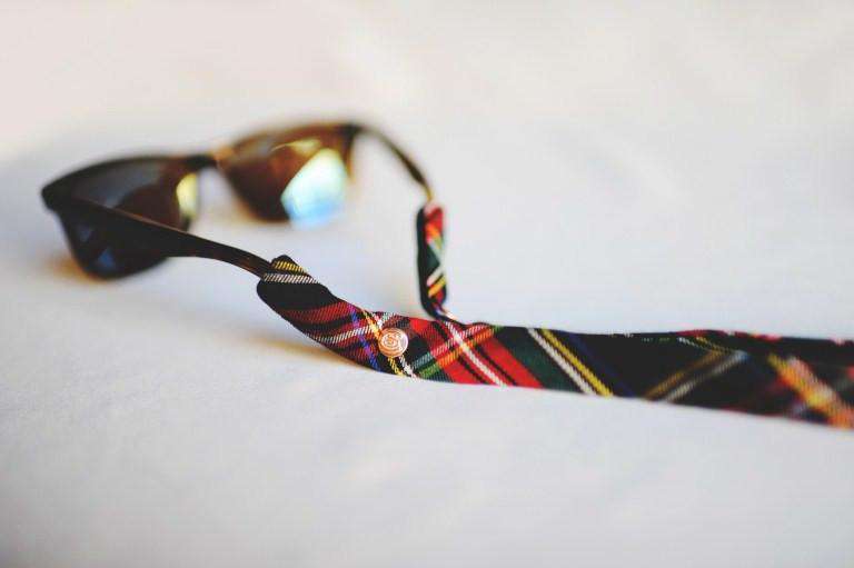 Plaid Sunglass Straps in Green, Black and Red by CottonSnaps - Country Club Prep
