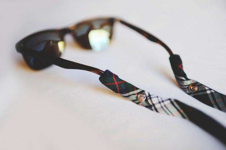 Plaid Sunglass Straps in Green, White and Black by CottonSnaps - Country Club Prep