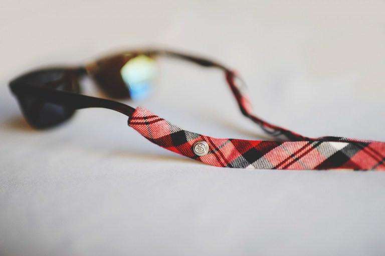 Plaid Sunglass Straps in Red and Black by CottonSnaps - Country Club Prep