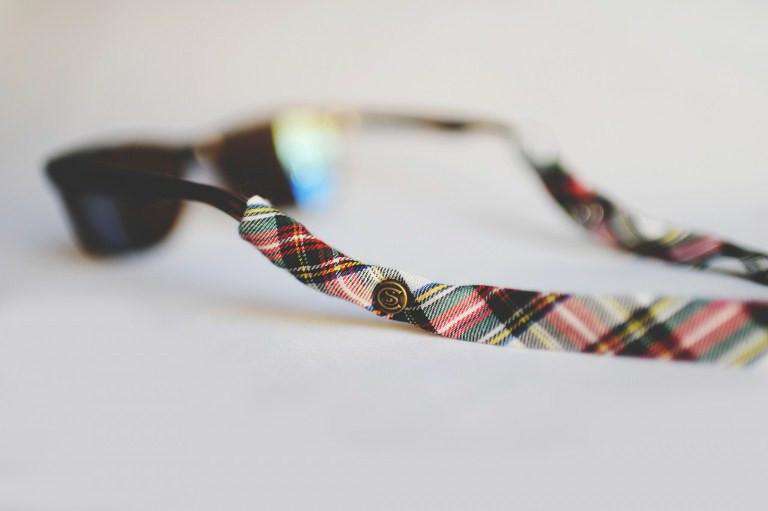 Plaid Sunglass Straps in Red, Green and White by CottonSnaps - Country Club Prep