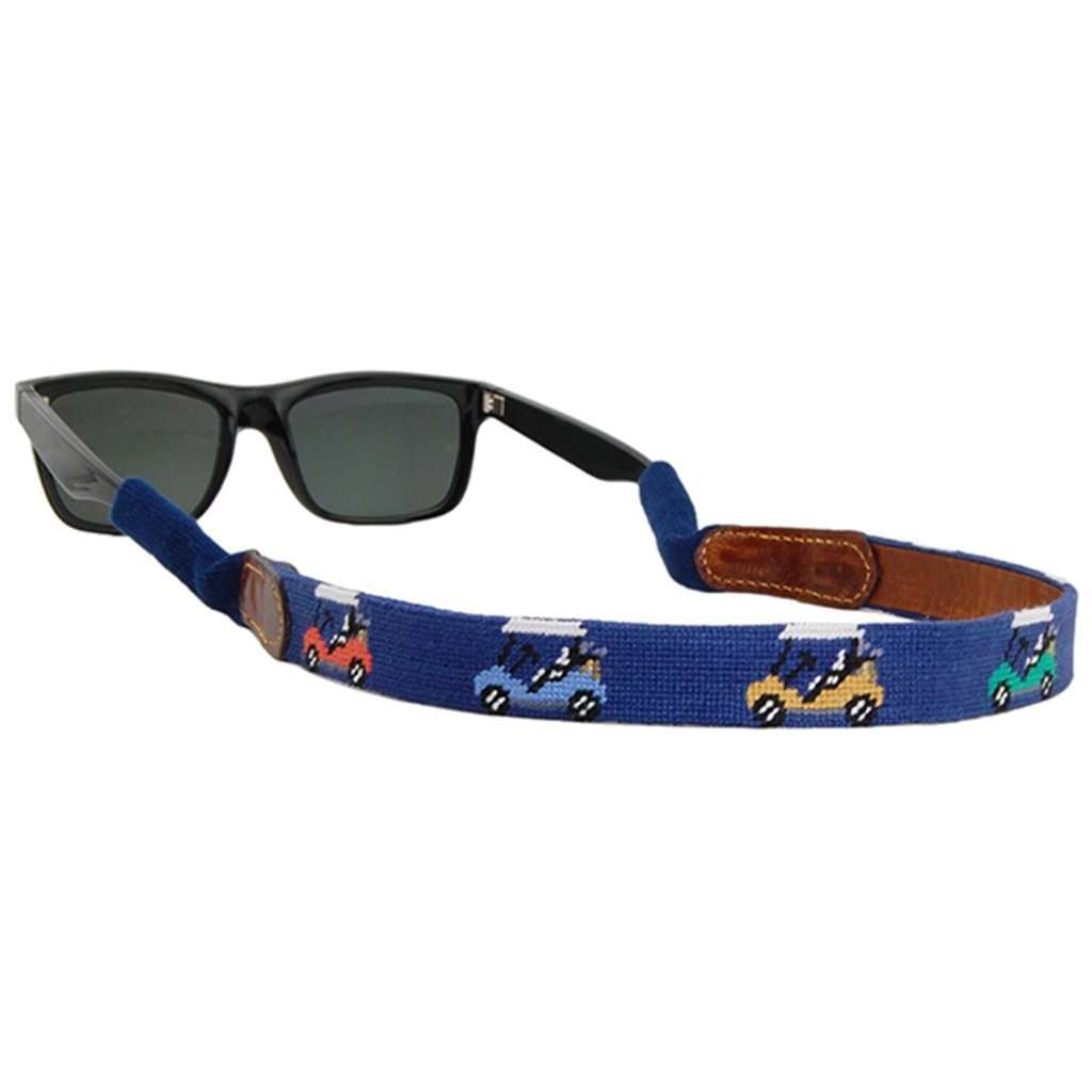 Rainbow Golf Carts Needlepoint Sunglass Straps in Classic Navy by Smathers & Branson - Country Club Prep