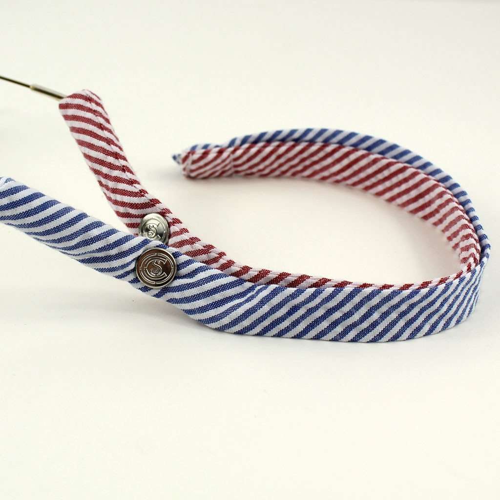 Red and Blue Blood USA Seersucker Mix Sunglass Straps by Cottonsnaps - Country Club Prep