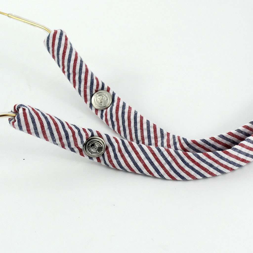 Red, White and Blue Alternating Stripe Seersucker Sunglass Straps by Cottonsnaps - Country Club Prep
