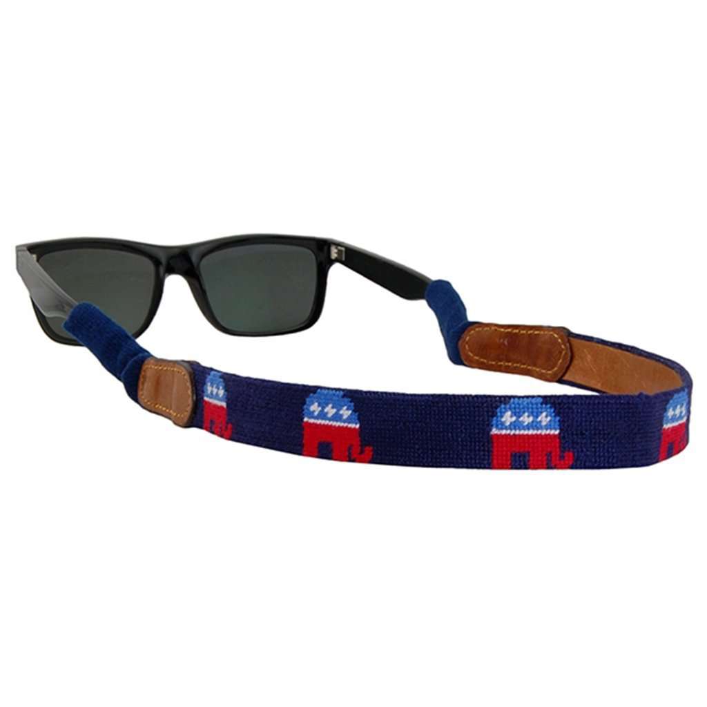 Republican Needlepoint Sunglass Straps in Dark Navy by Smathers & Branson - Country Club Prep