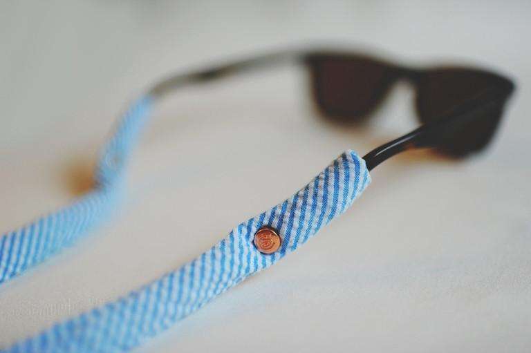 Seersucker Generation 2.0 Sunglass Straps in Turquoise by CottonSnaps - Country Club Prep