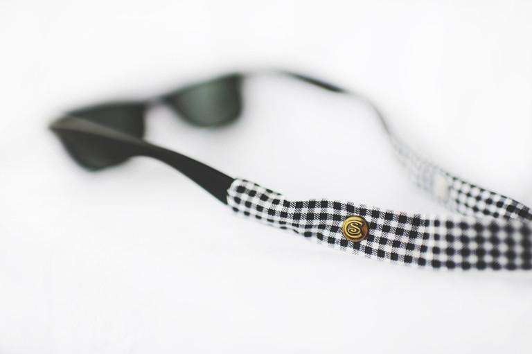 Seersucker Gingham Sunglass Straps in Black by CottonSnaps - Country Club Prep