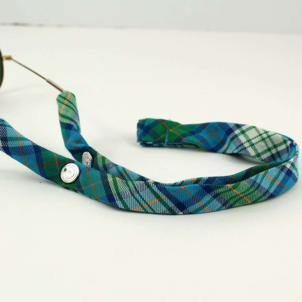 Summer Plaid Generation 2.0 Sunglass Straps in Green and Turquoise Plaid by CottonSnaps - Country Club Prep