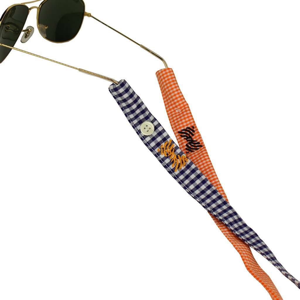Sunglass Straps in 1/16" Orange Gingham and 1/8" Navy Gingham by Fraternity Collection - Country Club Prep