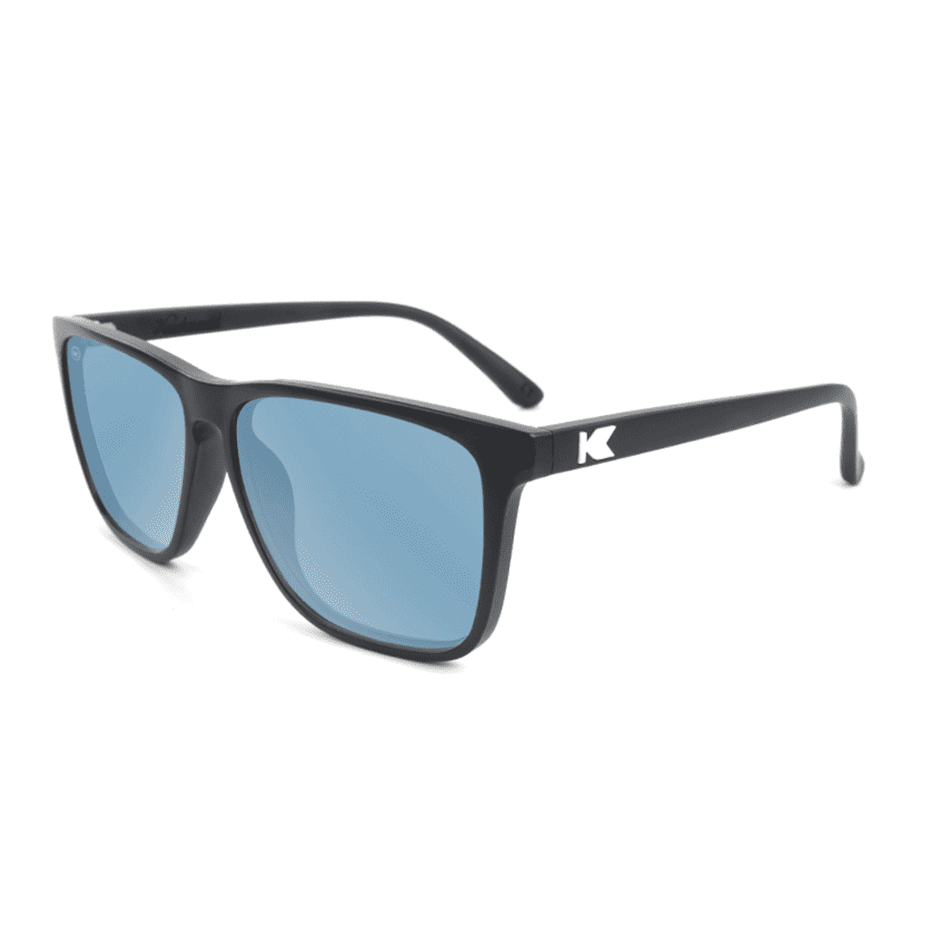 Fast Lane Matte Black Sunglasses with Sky Blue Polarized Lenses by Knockaround - Country Club Prep