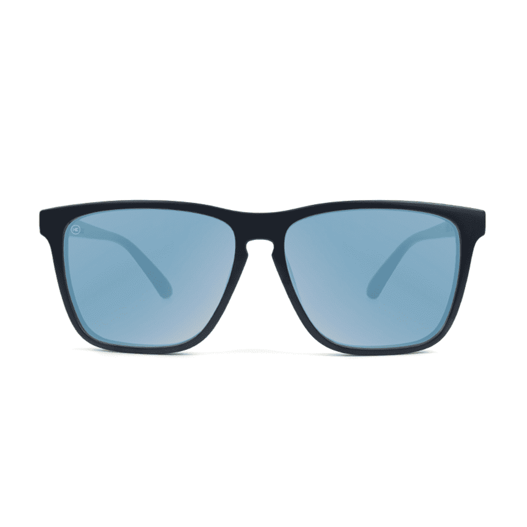 Fast Lane Matte Black Sunglasses with Sky Blue Polarized Lenses by Knockaround - Country Club Prep