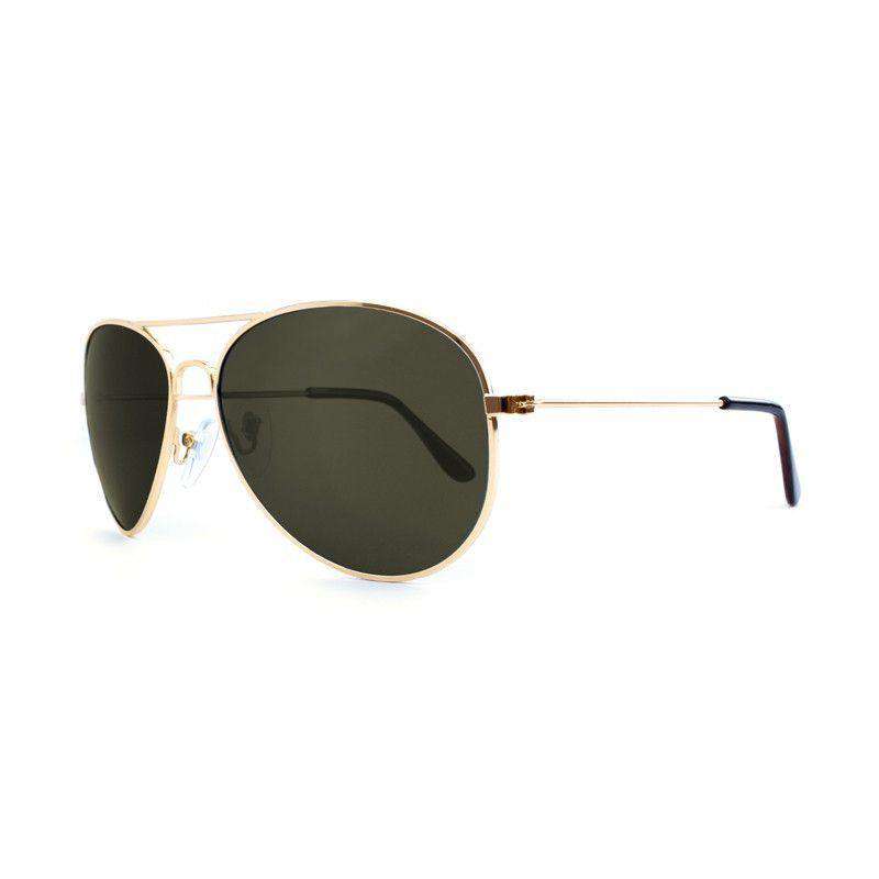 Gold Mile High Aviators with Polarized Green Lenses by Knockaround - Country Club Prep