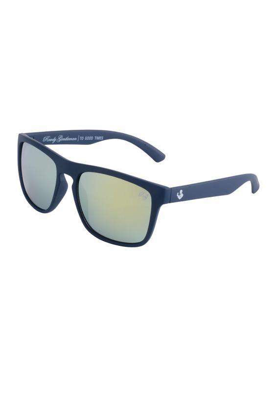 Rubberized Sunglasses in Navy Blue with Smoke Gold Lens by Rowdy Gentleman - Country Club Prep