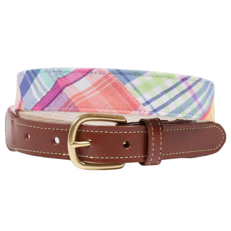 Good Vibrations Patch Madras Leather Tab Belt by Country Club Prep - Country Club Prep