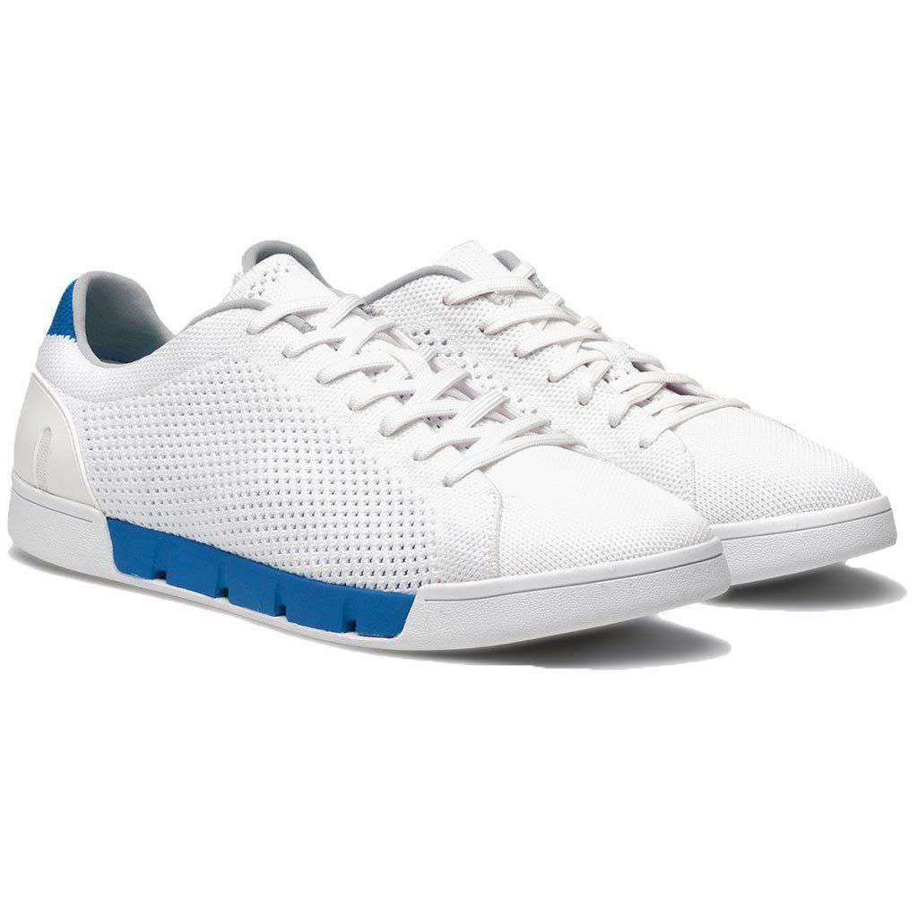 Men's Breeze Tennis Knit Sneaker in White & Blue Blitz by SWIMS - Country Club Prep