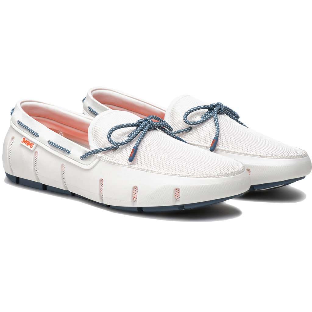 SWIMS Stride Lace Loafer in White & Slate Fleck â Country Club Prep