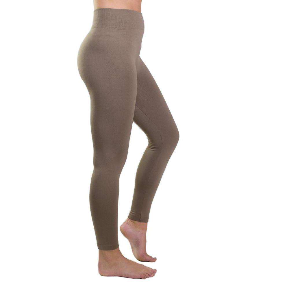 Ultra-Soft Seamless Fleece Lined Leggings in Tan - Country Club Prep