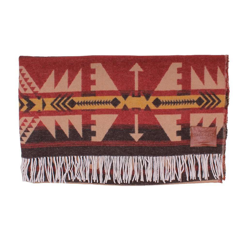 Taos Fringe Blanket in Red/Oatmeal by True Grit - Country Club Prep