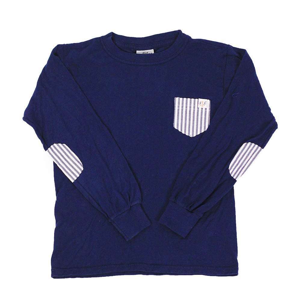 Kids Long Sleeve Seersucker Pocket Tee in Navy by South Sail - Country Club Prep