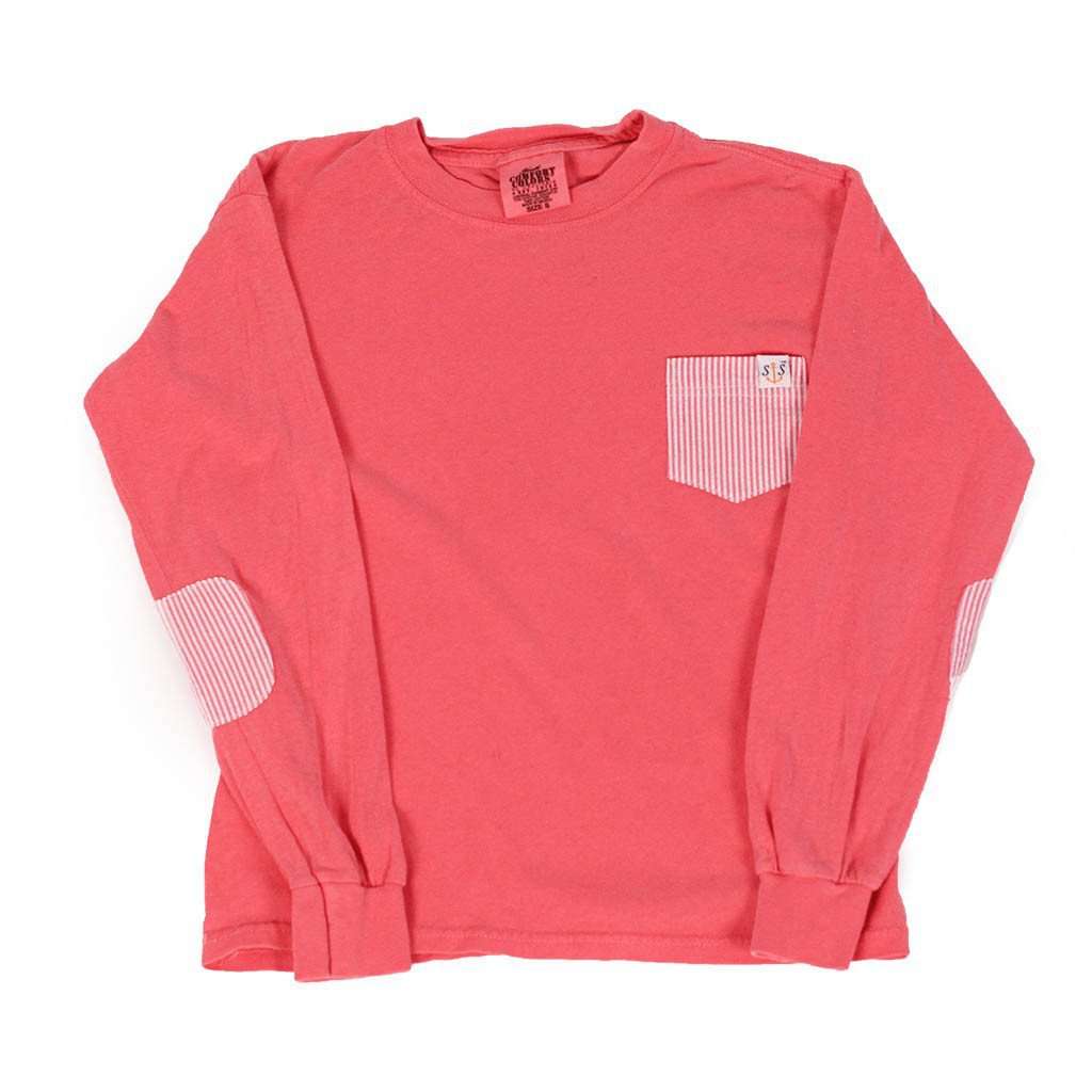 Kids Long Sleeve Seersucker Pocket Tee in Pink by South Sail - Country Club Prep